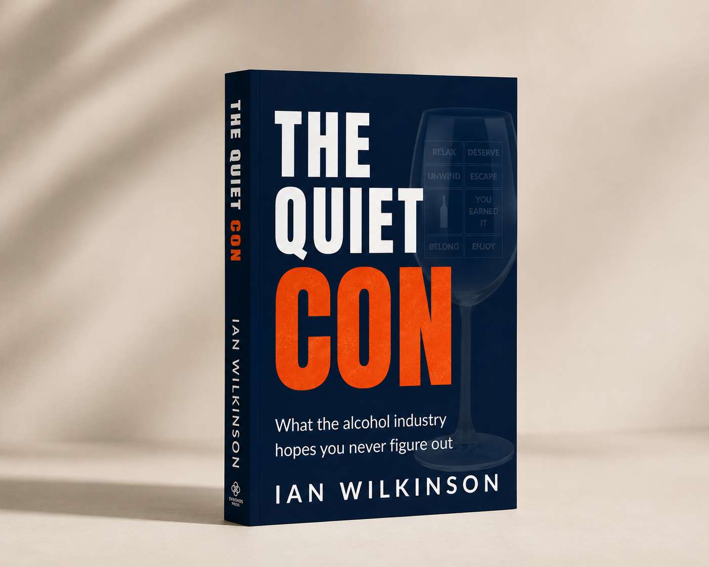 The Quiet Con by Ian Wilkinson, paperback book mockup on a warm editorial surface