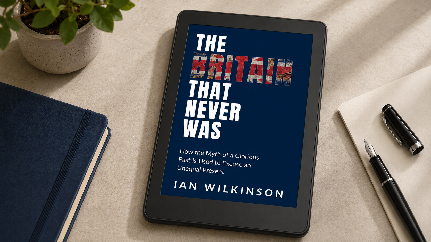 UK review copies of The Britain That Never Was displayed on an e-reader